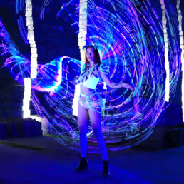 Owl costume with fiber optic whip