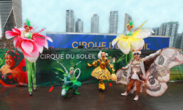 Ambient character event greeter interacting with guests during a live event performance